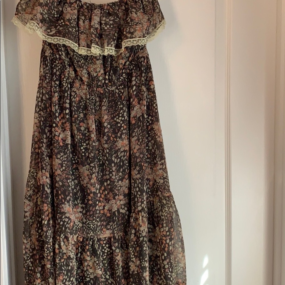 Bohemian Floral Maxi Dress. Strapless.